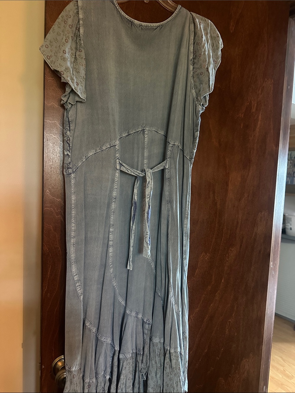 Boho Embroidered Midi Dress in Dusty Blue - Picture 7 of 10